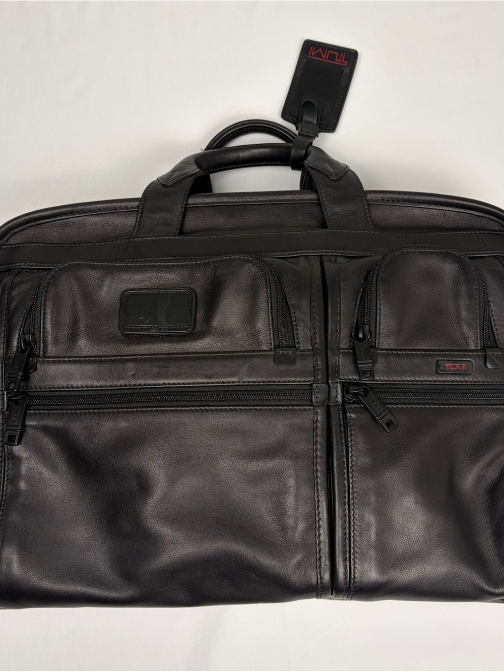 TUMI Alpha Leather Laptop Briefcase 96114DH Black Compact Large Screen